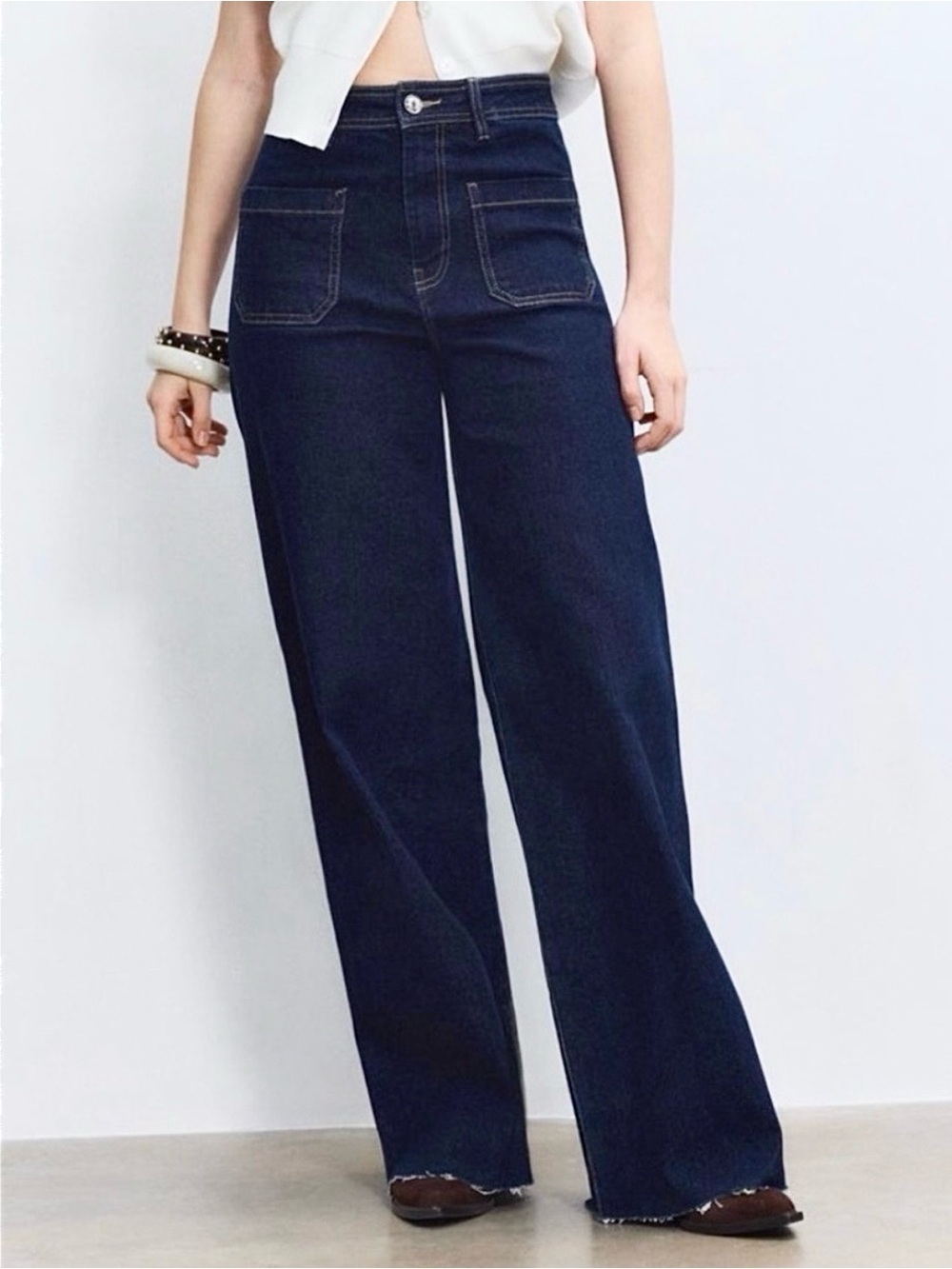 Oat NY Greer High Rise Wide Leg Dark Wash Jean 12/31